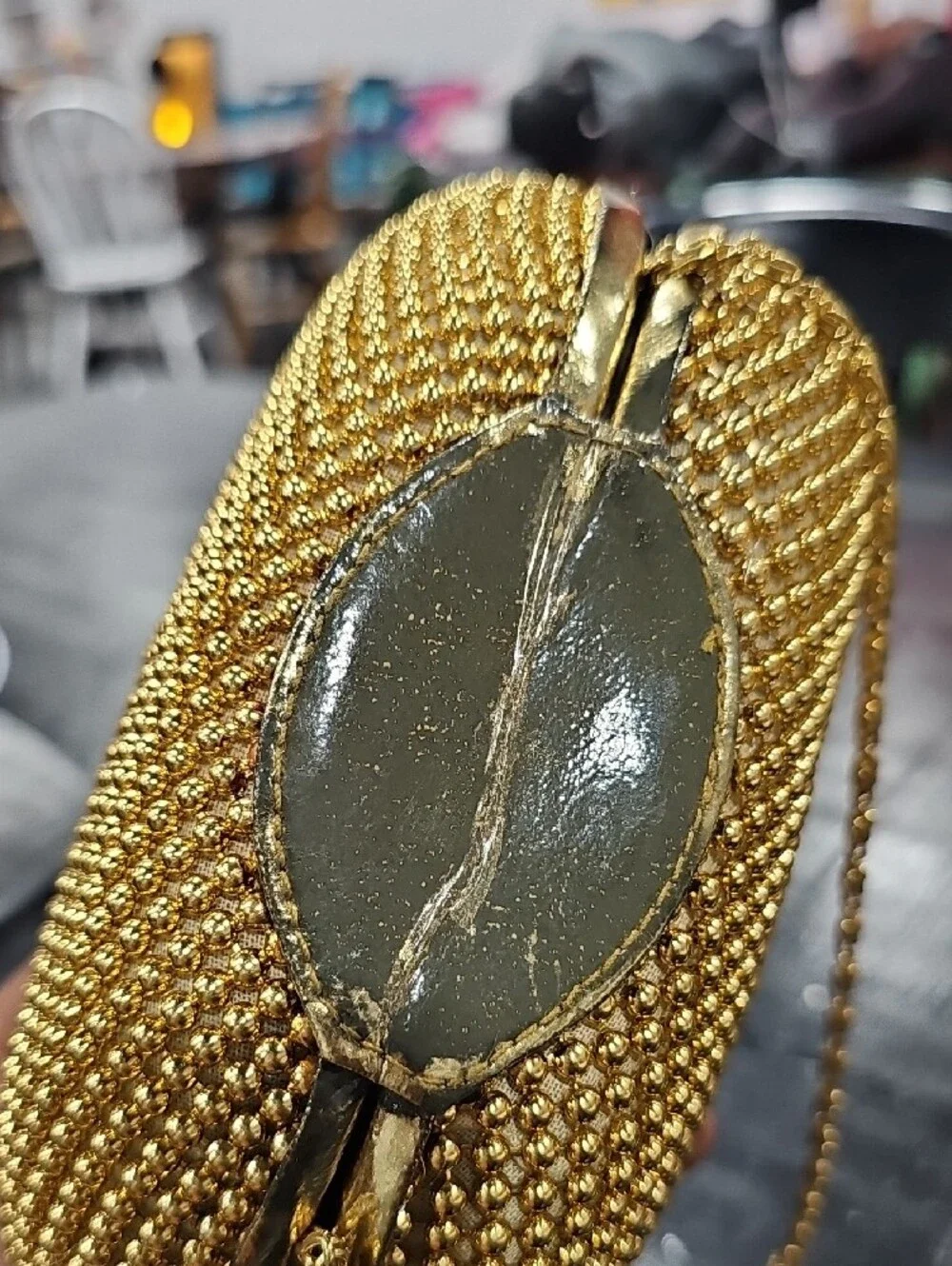 Gold Beaded Oval Evening Clutch - Women Bags